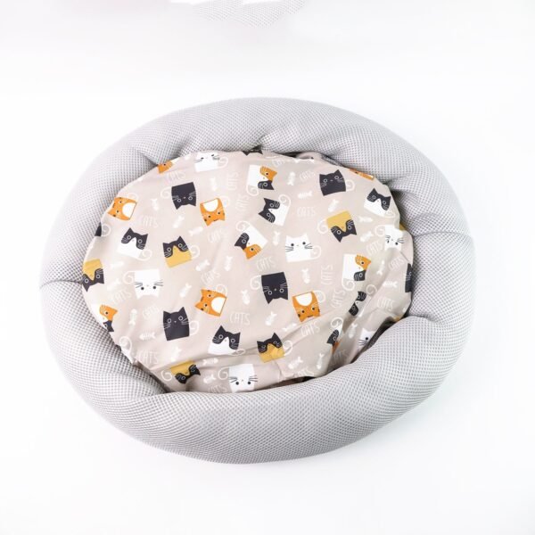 05_2dcd9d1a-5570-473b-9395-1a85ba10e47d.jpg Round Soft Plush Cat Bed with Cartoon Cat Print Cushion 1 Pc