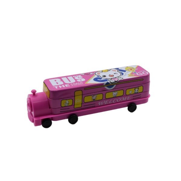 Double Decker Metal Bus Compass Case – 2-Layer Movable Wheels & Sharpener for Kids