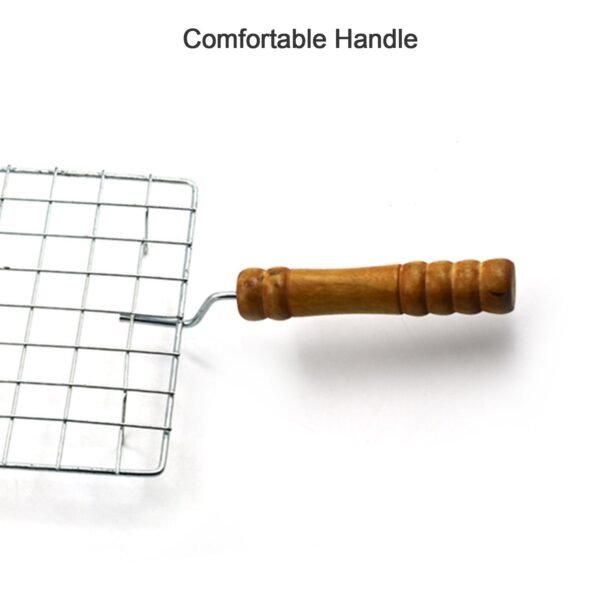 Square Stainless Steel Barbecue Grill with Wooden Handle