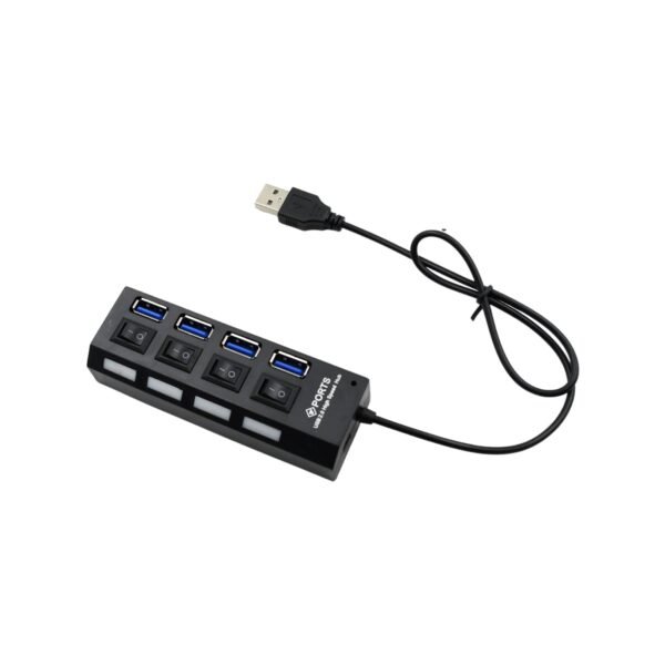 4 Port USB, HUB USB 2.0 HUB Splitter High Speed with On/Off Switch Multi LED Adapter