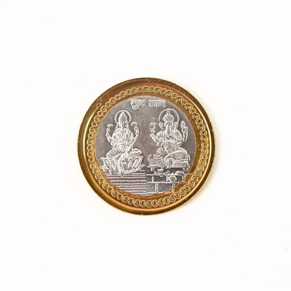 Premium Gold & Silver Dual-Tone Religious Coin with Lakshmi Ganesh Design