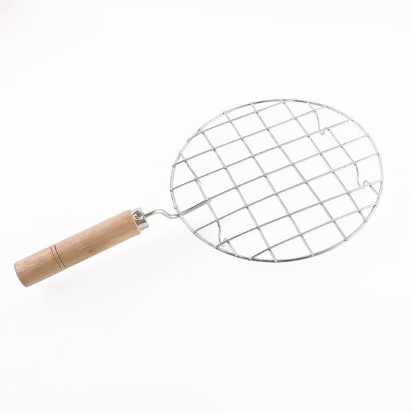 05_42d081cc-7758-4a06-8d68-18cb49af0d58.jpg Kitchen Round Stainless Steel Roaster Papad Jali, Barbecue Grill with Wooden Handle