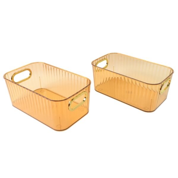 Premium Ribbed Transparent Storage Basket with Gold Handle 25×14 cm 2 Pc