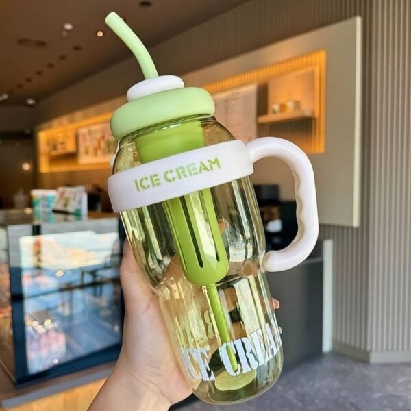 Approx 1300ML Large Capacity Cute Ice Cream Themed Water Bottle with Handle, Straw