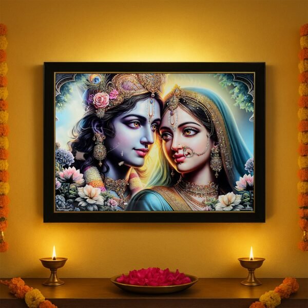 05_5d6fb60d-ac98-4156-b91c-f0352a7780e0.jpg Lord Krishna Radha Wall Painting Wooden Frame 60x45 Cm Approx (1 Pc / Mix Design)