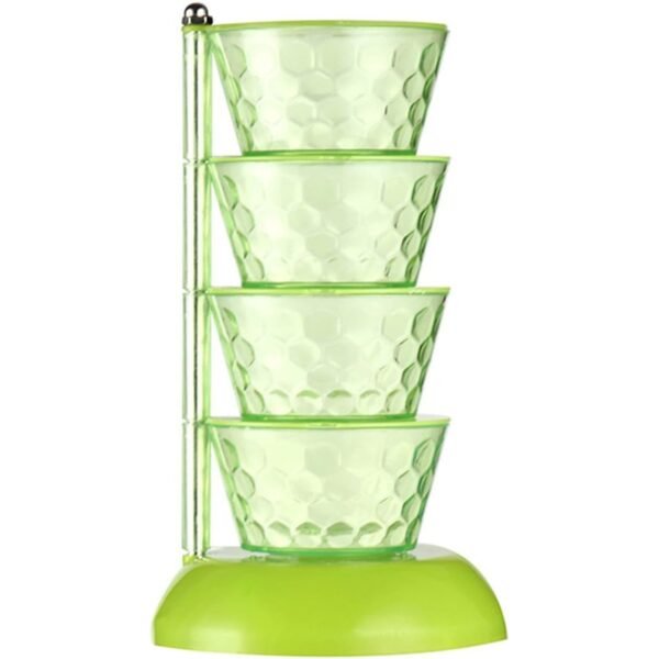 4 Section 360° Rotating Box Plastic Pickle Tower Spice Rack with 4 Spoons 1 Set