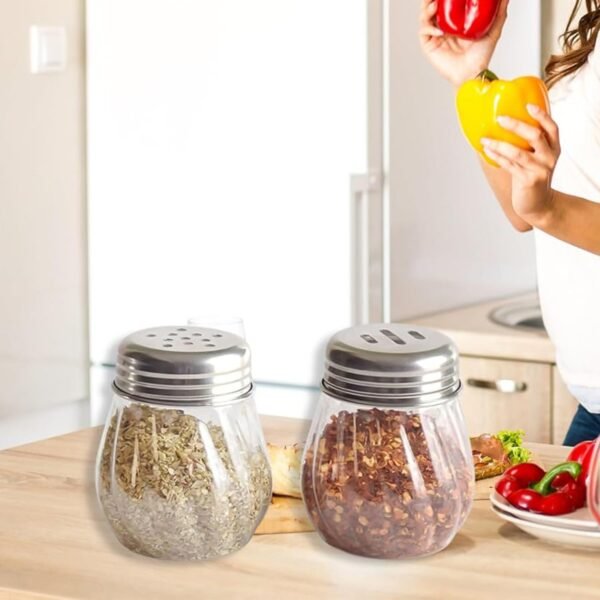 Apex Oregano & Chilli Flakes Dispenser Set 2 Pcs Plastic Spice Shaker with Steel Lid