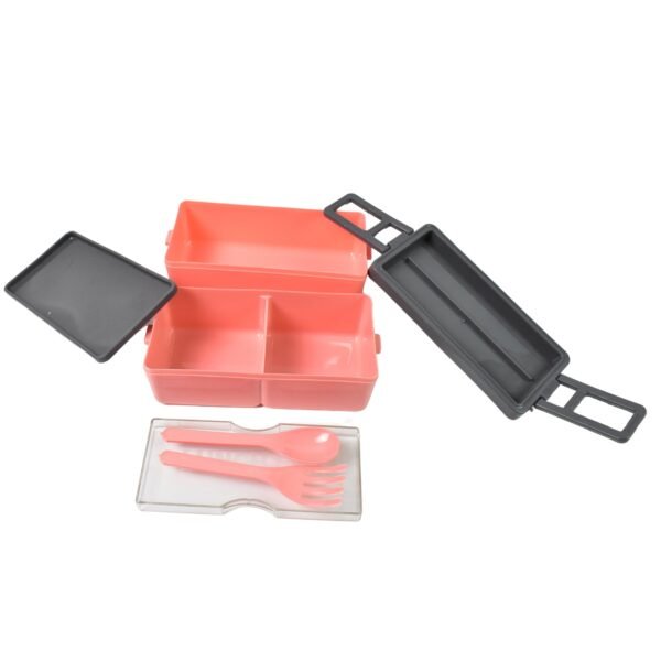 Plastic 2 Layer Leak Proof 3 Compartment Lunch Box for Office  (1 Pc)