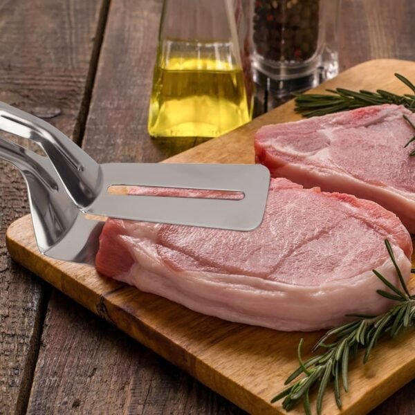 Stainless Steel Slotted Fish Tong – Double-Sided Cooking Spatula (1 Pc / 23 Cm)
