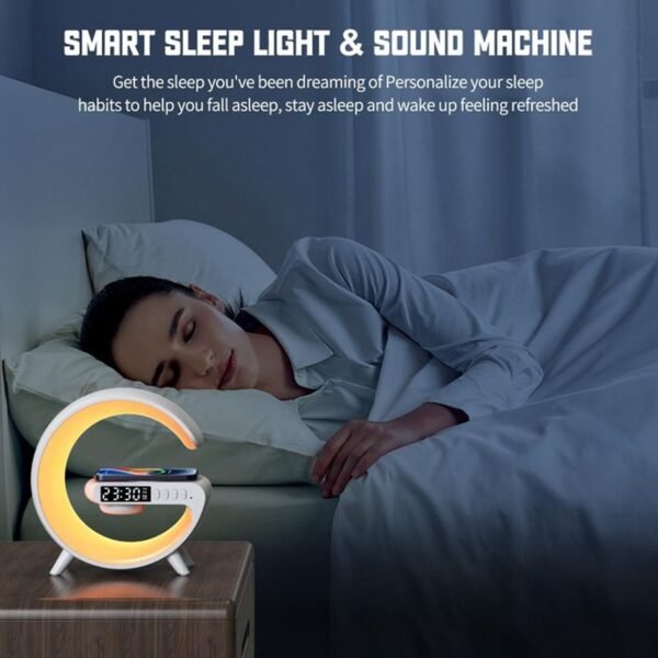 05_819cee8c-0e0a-4fe0-8c4c-43d2104d3110.jpg Smart Alarm Clock with G-Shape RGB Light Bluetooth Speaker, Wireless Charging (1 Pc)