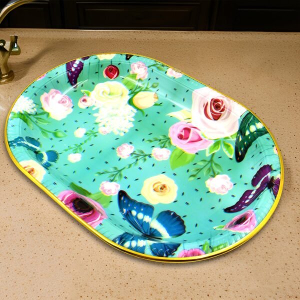 05_87f45b86-8215-42eb-8468-ae3e97a4c195.jpg Big Plastic Flower Printed Design Serving Tray (1 Pc / 35 x 24 CM / Mix Color)