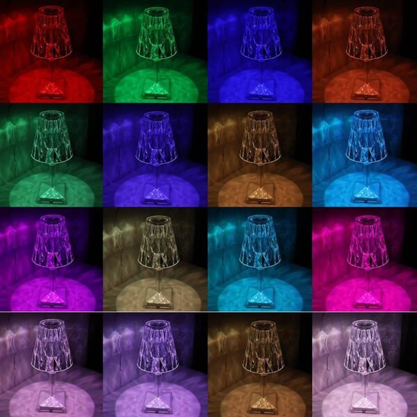 Crystal Diamond LED Table Lamp with 16 Colors – Bedroom Decor