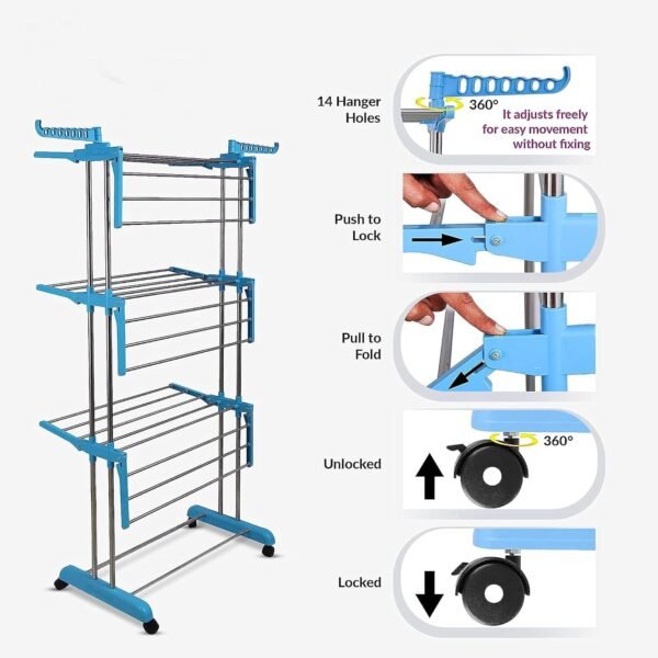 Premium Heavy Duty Stainless Steel 3 Layer Foldable Cloth Drying Stand