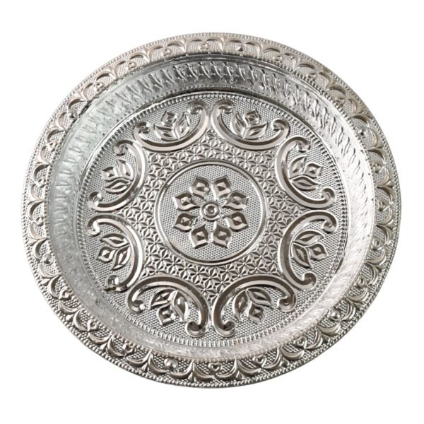 Traditional Silver Finish Plastic Pooja Thali (1 Pc)