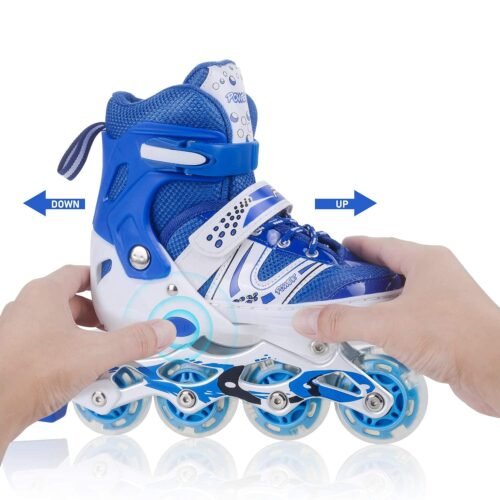 Inline Skates with LED Flashing Light Adjustable Length Premium Quality Skates Pair