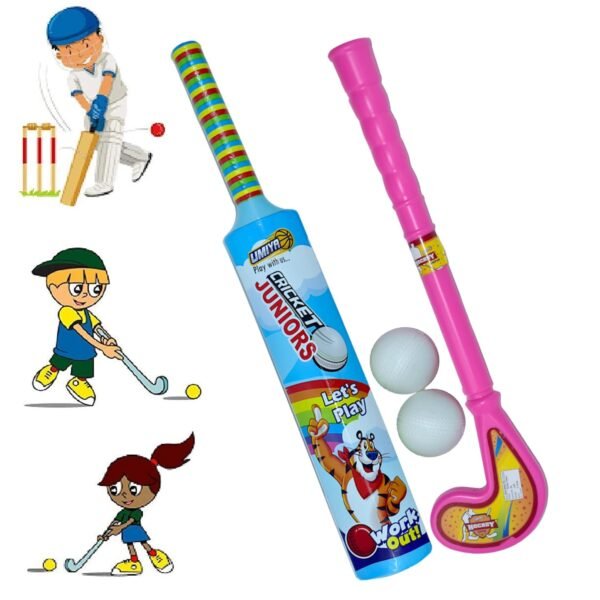 Combo of Light Weight Plastic Bat, Ball & Hockey for Kids