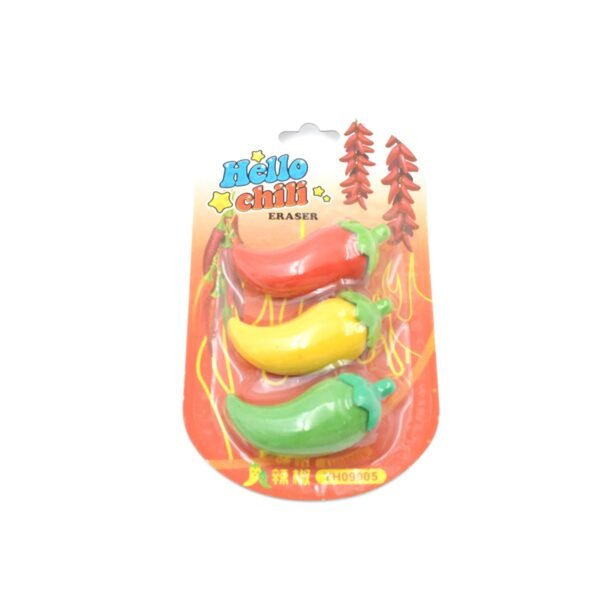 3D Fancy Colorful Chili Shape Erasers – Mini Novelty Eraser Set (3 Pc)