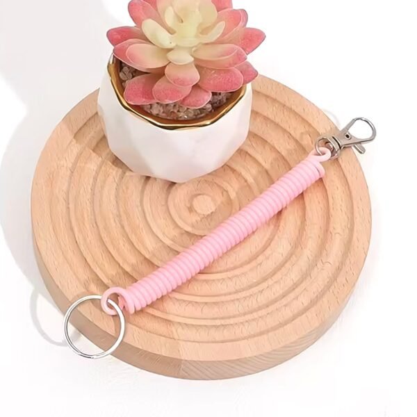 Elastic Spiral Coil Keychain Bracelet with Metal Key Ring and Clip Hook (1 Pc)