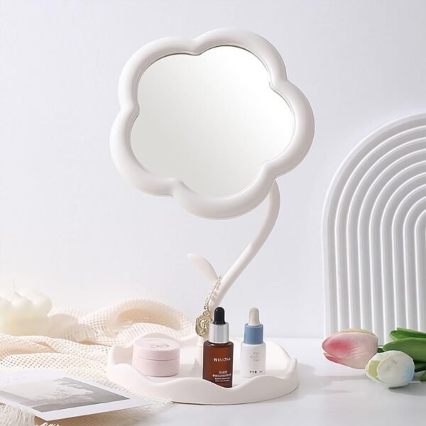 Flower-Shaped Makeup Mirror, Rotatable Makeup Mirror with Tray Table Vanity