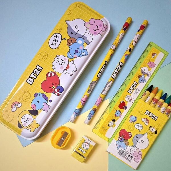 Stationery Kit for Kids - Metal Pencil Box, Sharpener, Pencil & Eraser (12 Pc Set)