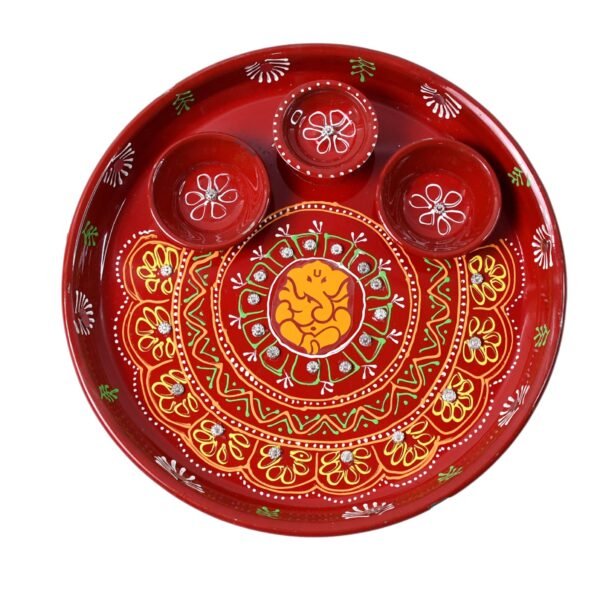 05_c01a9802-bbfa-4574-a8c8-25b40107d0cb.jpg Hand-Painted Decorative Pooja Thali with Ganesha Motif and Diyas