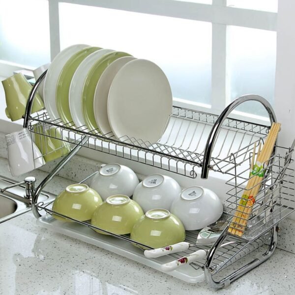 05_c805d426-a421-40b5-8f62-6f720d7e0c1b.jpg Stainless Steel 2 Layer Kitchen Dish Rack / Plate Cutlery Stand