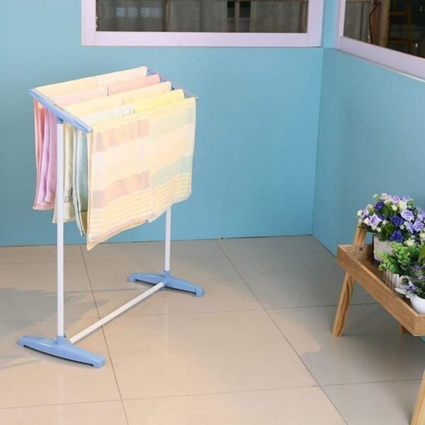 05_d2f3f1b7-e08b-4132-af69-fe15c361a0c9.jpg Multi-Functional Single Tier Mobile Towel Foldable Rack for Cloth and Towel / Stainless Steel and Plastic Made Mobile Towel and Cloth Rack Holder Indoor / Outdoor Standing Movable Cloth Dryer Rack, Balcony Cloth Drying Stand