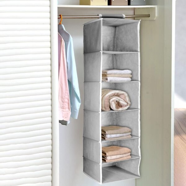 6 Shelf Hanging Closet Organizer Breathable Material Keeps Away Dust and Odors