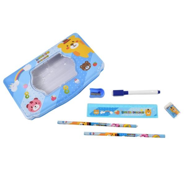 Cartoon Metal Compass Box for Kids with Stationery (6 Pc Set)