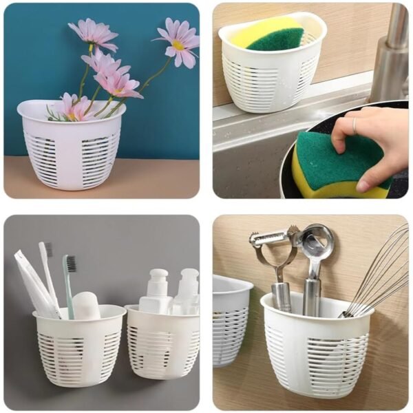 05_f0be62e9-9008-461a-8cc8-a7a7fa21becd.jpg Hanging Plastic Storage Basket, Adhesive Wall Mounted Organizer Box Make Up Holder Shelf Bathroom Wall Basket Punch Free Drain Basket for Kitchen Bathroom, Wall Type Storage Basket (1 Pc)