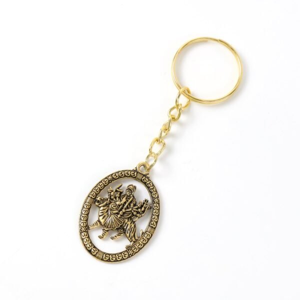 Maa Durga Oval Frame Golden Keychain (1 Pc)