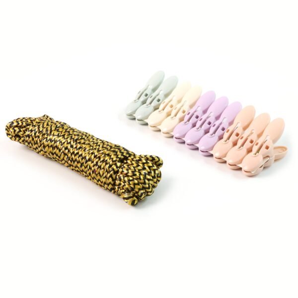Clothes Drying Rope with Multipurpose Cloth Clips (1 Set)