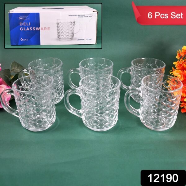 06382667-8b80-4f4c-bd9e-5f2cd6da7dd0.jpg Glass Coffee & Tea Cup / Mug With Handle, Water glass (6 pcs Set / 225 ML)