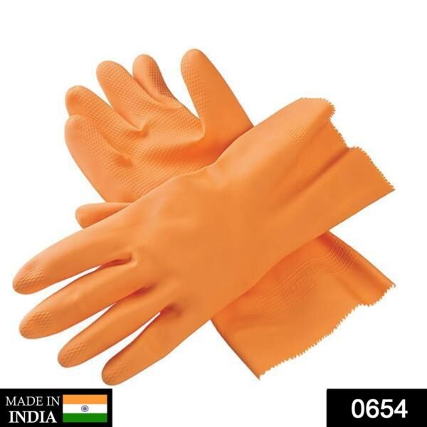 Cut Glove Reusable Rubber Hand Gloves (Orange) - 1 pc