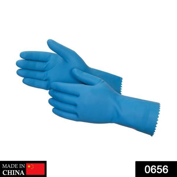 Cut Glove Reusable Rubber Hand Gloves (Blue) - 1 pc