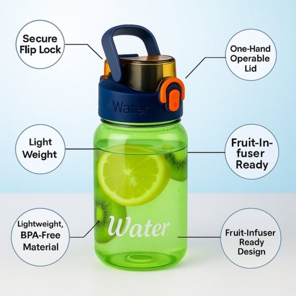 06_09d7f35a-1925-455f-b93d-f50955578a87.jpg Green Leak-Proof Portable Fruit Infuser Water Bottle Approx 600ML (1 Pc)