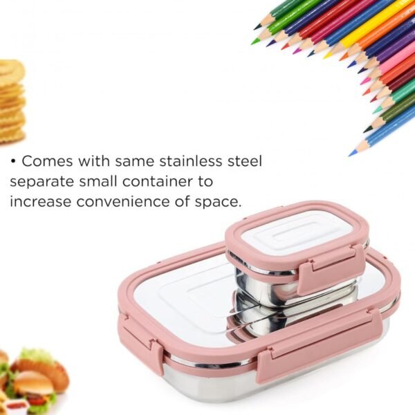 06_0c150419-e297-499f-9f0e-71087fa7c59a.jpg Stainless Steel Leak Proof Air Tight Lunch Boxes (900ML+200ML Approx / 2 Pc Set)