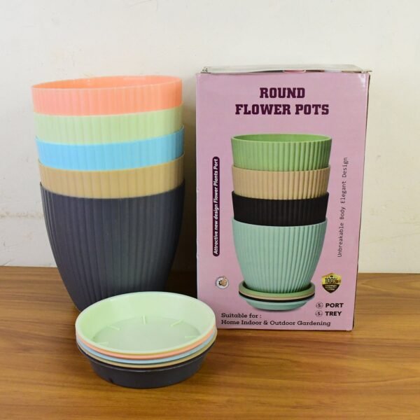 06_1d521720-952f-41c7-924b-7eeb4ebc613f.jpg Round Plastic Flower Pot with Bottom Tray (5 Pcs Set / With Color Box)