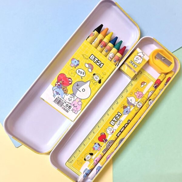 Stationery Kit for Kids - Metal Pencil Box, Sharpener, Pencil & Eraser (12 Pc Set)