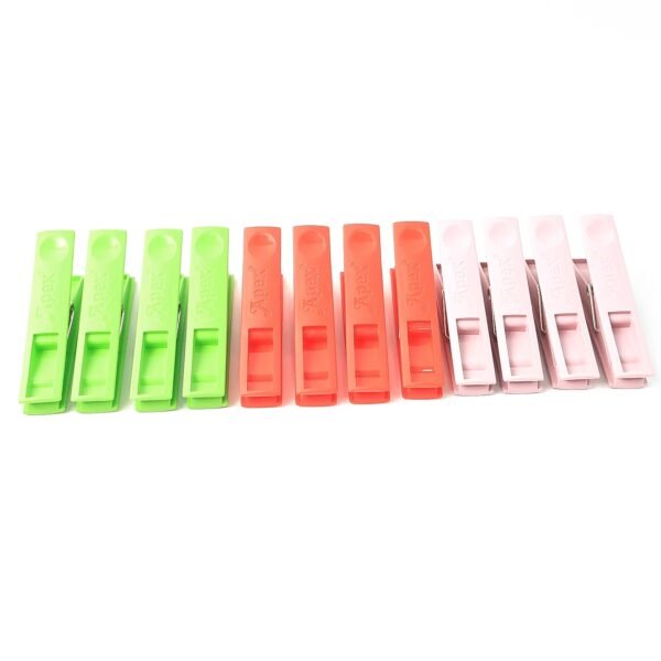 Cloth Clips Set of 12 – Strong Grip Plastic Laundry Pegs with Stainless Steel
