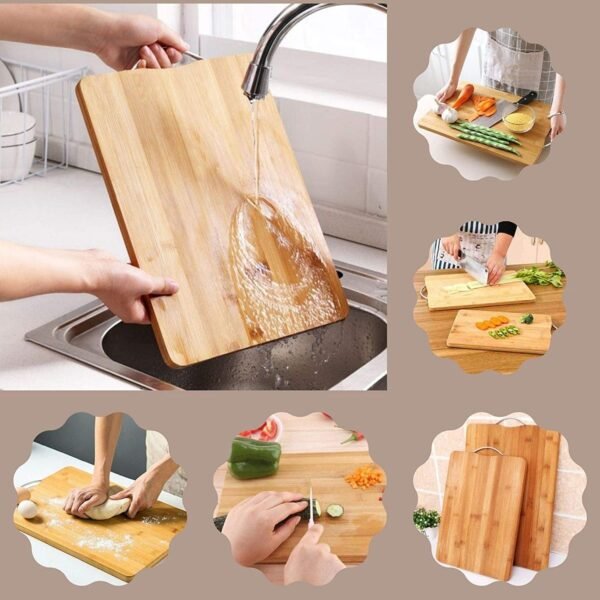 Thick Wooden Bamboo Kitchen Chopping Board with Holder for Fruits & Meat