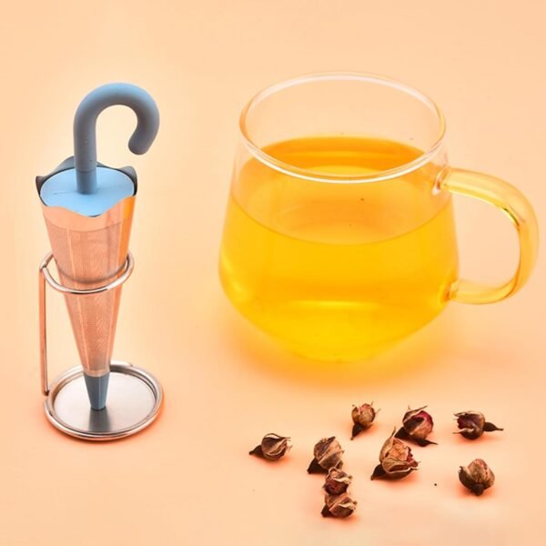 06_650ef17f-b757-49b4-bc84-0a6b7bdeaf98.jpg Reusable Cute Umbrella Tea Strainer With Tray / Stand (1 Pc)