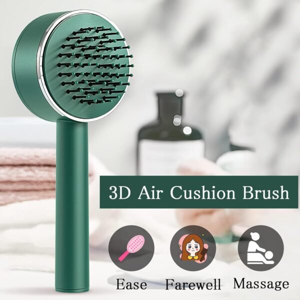 Air Cushion Massage Brush with Long Handle & Self-Cleaning Detangling Comb