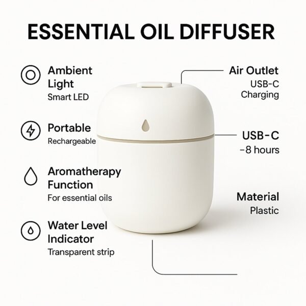 Portable Mini USB Humidifier with Light – Cool Mist & Essential Oil Diffuser (250ML)