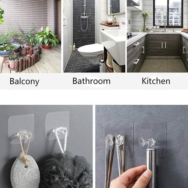 Transparent Self-Adhesive Wall Hook Waterproof & Oil-Proof Strong Holder (1 Pc)