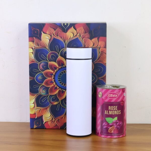 Effete Rose Almonds Gift Hamper, Golden With Bottle (2 Pc Set), Mix Color