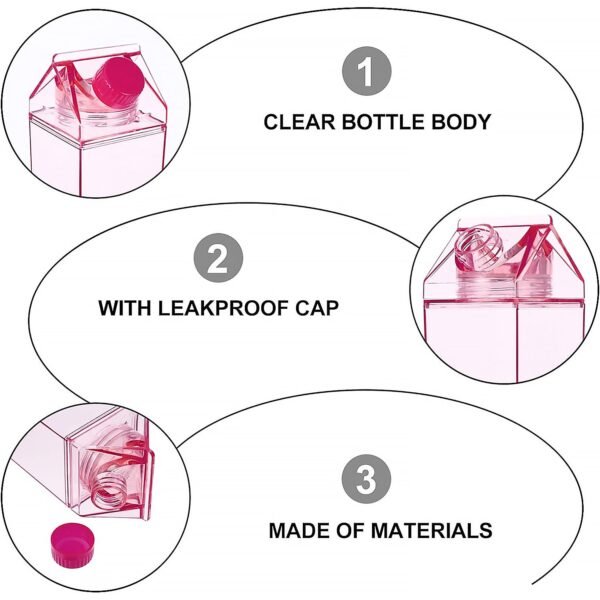 Plastic Milk Carton Colorful Clear Water Bottle, 17 Oz Portable Milk Box