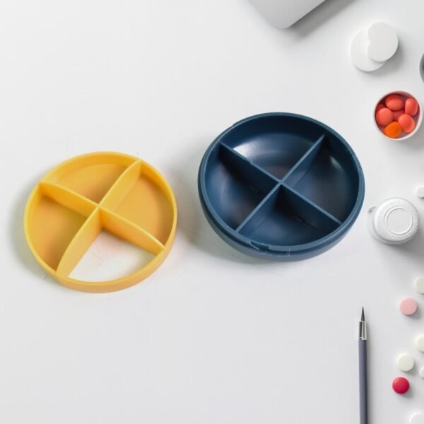 06_74999a88-07b6-47a0-a414-97f89796aea7.jpg Portable Round Shape 4 Compartments Pill Box (1 Pc / With Color Box)