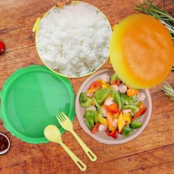 06_7cec5c6a-ed7c-42c4-88bb-5317de5fbce2.jpg Burger Shape Lunch Box – Double Layer 1000ml Food Container with 2 Spoons for Kids