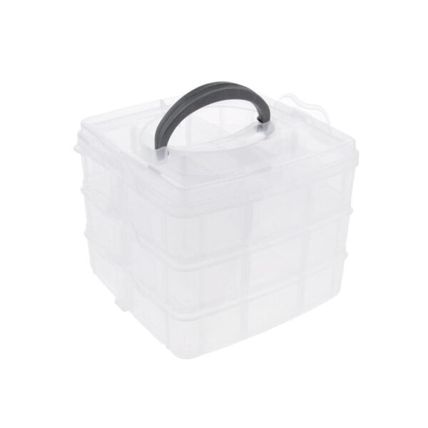 06_7eb3bccf-a5ae-43ae-a725-ee9bcc135325.jpg 3-Tier Transparent Craft Storage Box with 18 Adjustable Compartments